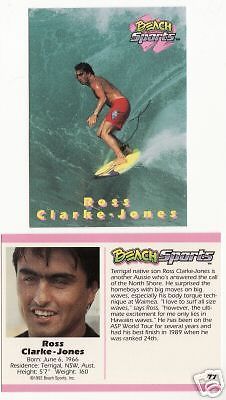 1992 BEACH SPORTS ROSS CLARKE-JONES SURFING CARD #77.JPG