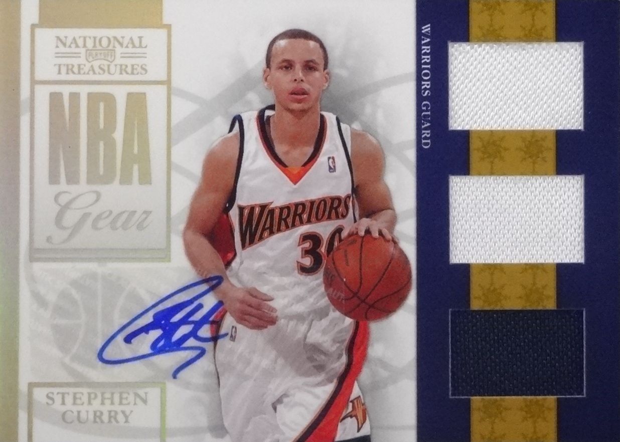2009-10 Playoff National Treasures NBA Gear Trios Signatures #11 Stephen Curry 30 - Front.JPG