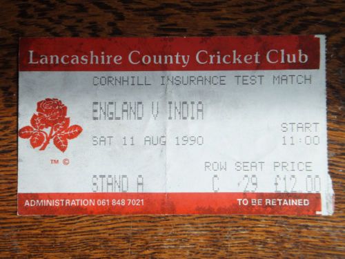 England V India - Lancashire County Cricket Club - Ticket Stub 1990.jpg