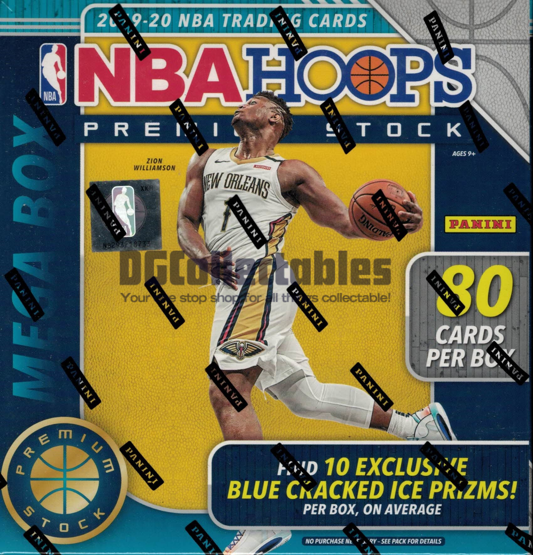 2019/20 Panini Hoops Premium Stock Basketball Mega Box (80 Cards) (Blue Prizms)
